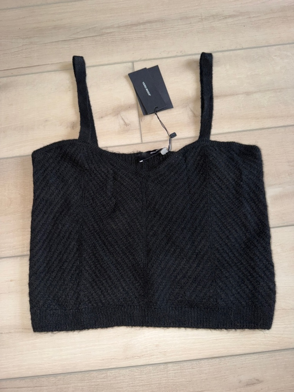 Vero Moda Black Textured Knit Sweater Cropped Camisole Tank Top Womens Large